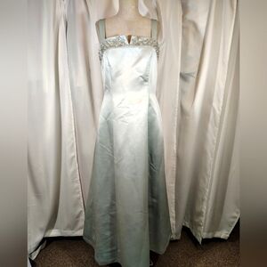 Sag Harbor A-Line Bridal Dress, Long, Mint Blue- Green, Beaded, Satin, Straps, 6
